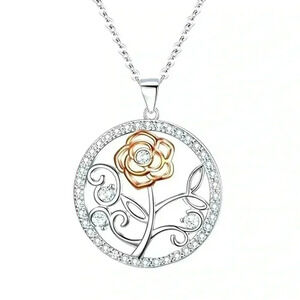 New Gorgeous 925 Silver Diamond Rose Necklace